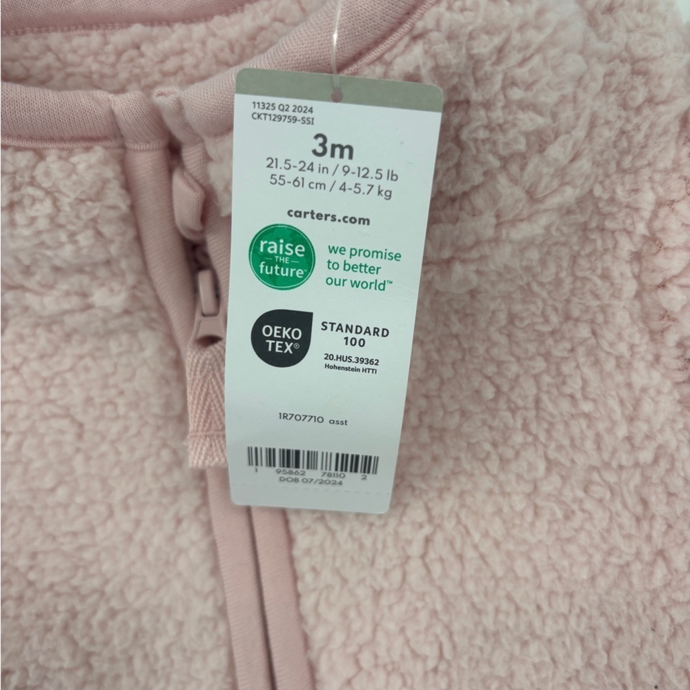 Carter's Soft Pink Sherpa Bodysuit-3 Months - Picture 4 of 4